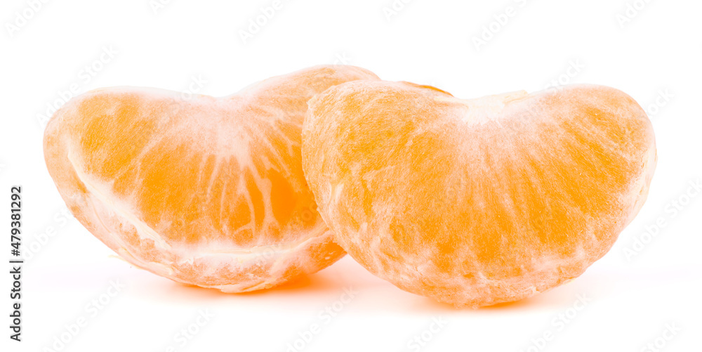 Ripe slices of mandarin tangerine or orange isolated on white background Ripe slices of mandarin tangerine or orange isolated on white background