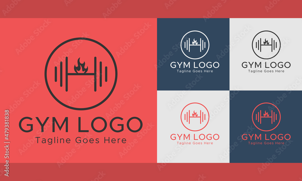 Fire Gym Fitness Logo. Red and black color. Circle Shape. Abstract Logo template.