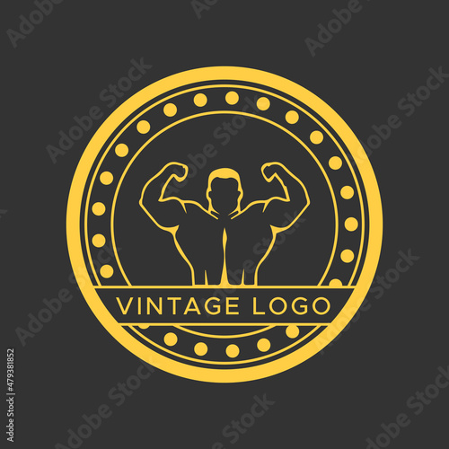 Gym logotype.Vintage Fitness logos. Circle Shape. Retro Style Logo template.