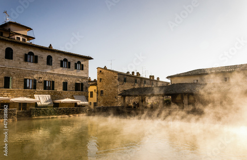 Old thermal baths in the medieval village of Bagno Vignoni, Siena province, Tuscany, Italy