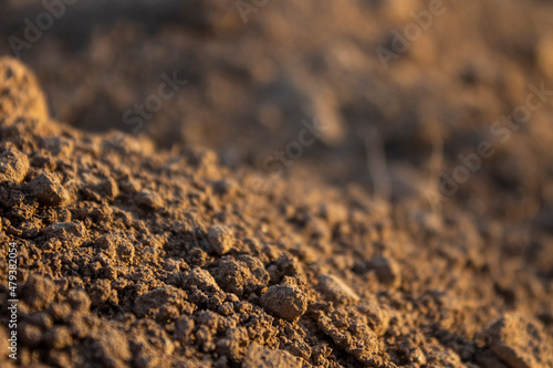 The texture of soil. Soil. Fertile soil for agriculture. Closeup of fertile soil. Agriculture background. Plants and gardens. Organic. © anasphotos2000