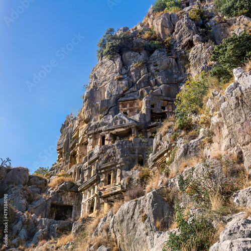 famous complex of rock tombs in the ruins of Myra Lycian (now Demre, Turkey)
