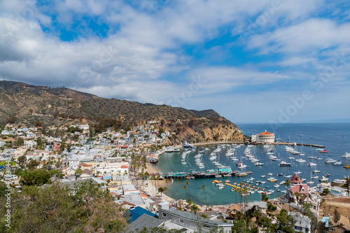 Sunny high angle view of the beautiful Avalon city of Catalina Island