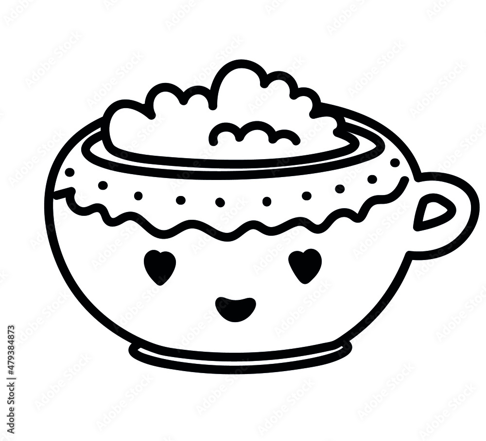 An adorable cup of cocoa and whipped cream. Doodle drawing isolated on white background. An adorable cup of cocoa and whipped cream. Doodle drawing isolated on white background.