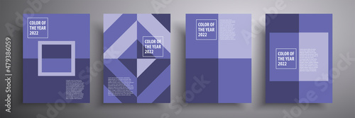 Set of abstract geometric background in trendy 2022 very peri color. Vector illustration. Beautiful background suitable for cover, poster, brochure, postcards, etc.