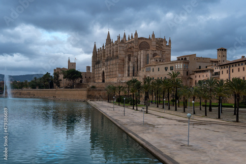 General view of the Cathedral of Palma de Mallorca at sunset