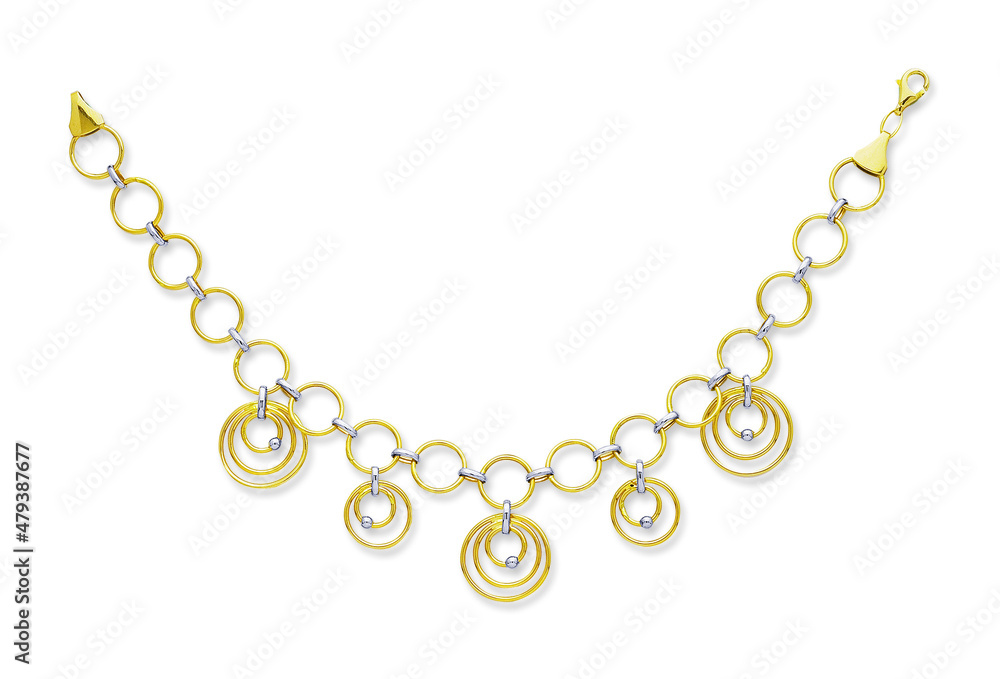 Fototapeta premium Gold jewelry. Gold chain bracelet and necklace isolated
