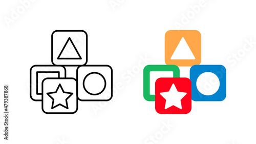Geometric cube baby icon special collection colorful icon set. Upload triangle, square and star toy vector. Design element colored flat icon and linear symbol. Editable linear icon set.