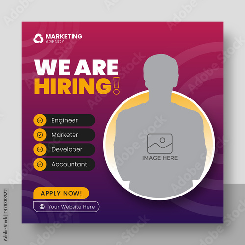 Minimal we are hiring job position for social media post template