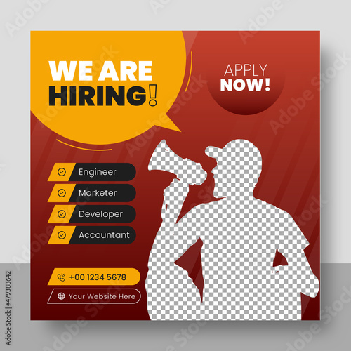 Minimal we are hiring job position for social media post template