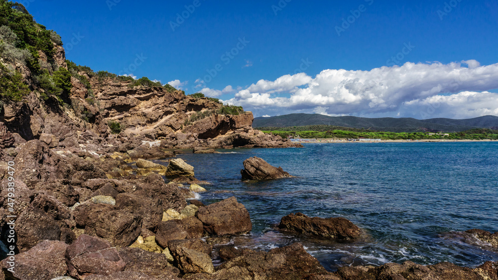 Beautiful rocky landscape.Splendid panoramic view of the crystal blue sea. Mediterranean coast of Cyprus island.Beach with corals Beautiful rocky landscape.Splendid panoramic view of the crystal blue sea. Mediterranean coast of Cyprus island.Beach with corals