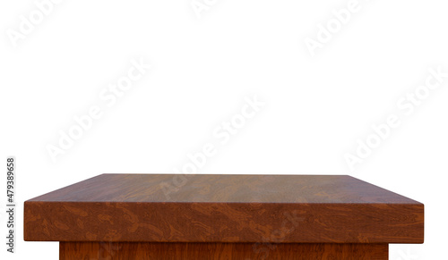 Wooden table top isolated on white background. 3D render illustration