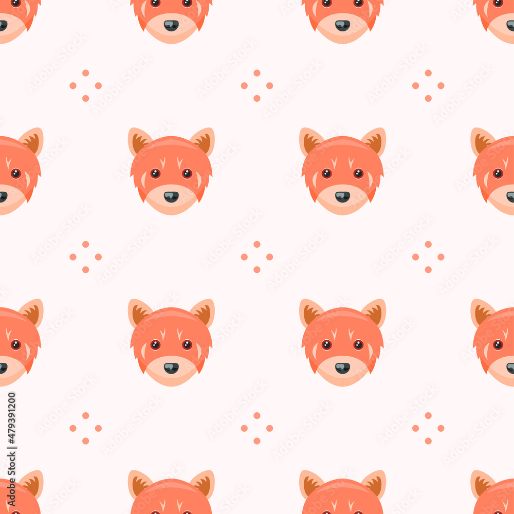 Seamless Pattern Abstract Elements Animal Red Panda Head Wildlife Vector Design Style Background Illustration Texture For Prints Textiles, Clothing, Gift Wrap, Wallpaper, Pastel