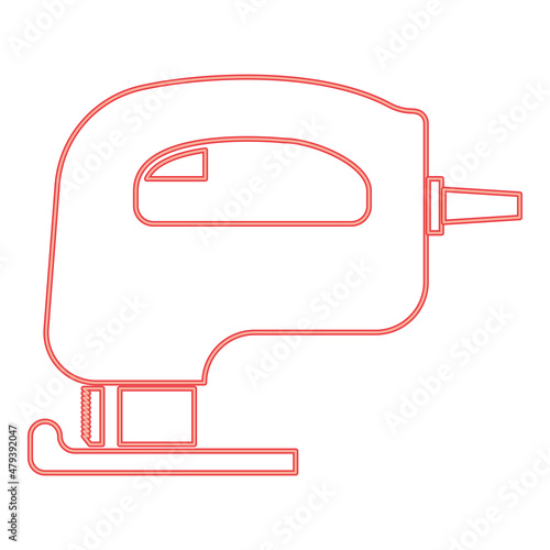 Neon fretsaw electric keyhole saw red color vector illustration image flat style