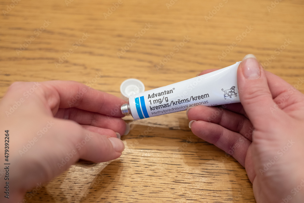 Tallinn, Estonia - 01.08.2022: Advantan Methylprednisolone aceponate ...
