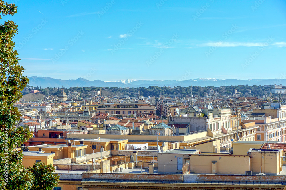 A view over Rome in a bright sunny day