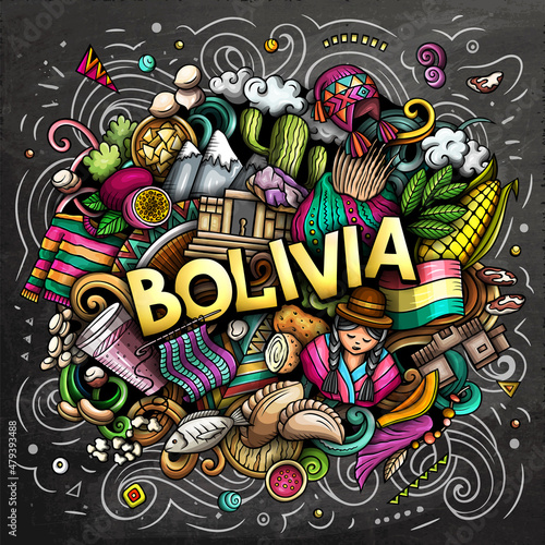 Bolivia hand drawn cartoon doodle illustration. Funny local design.