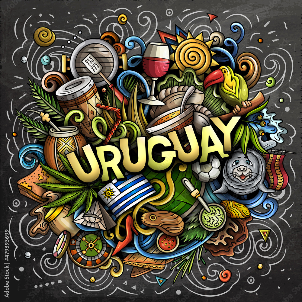 Uruguay hand drawn cartoon doodle illustration. Funny local design.