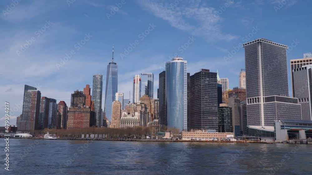 Skyline of New York city. Downtown with many skyscrapers shot from the Hudson river Skyline of New York city. Downtown with many skyscrapers shot from the Hudson river