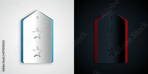Paper cut Military rank icon isolated on grey and black background. Military badge sign. Paper art style. Vector