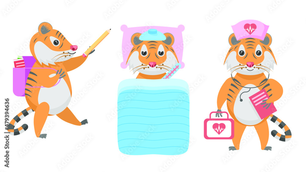Set Abstract Collection Flat Cartoon
Different Animal Tigers Sick With A Thermometer, Schoolboy With Briefcase And Pencil, Doctor With First Aid Kit Vector Design Style Elements Fauna Wildlife Set Abstract Collection Flat Cartoon
Different Animal Tigers Sick With A Thermometer, Schoolboy With Briefcase And Pencil, Doctor With First Aid Kit Vector Design Style Elements Fauna Wildlife