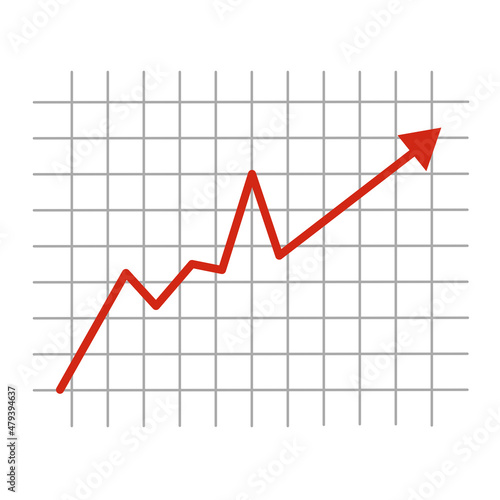 Red arrow, graph of growth. Isolated vector illustration on white background.