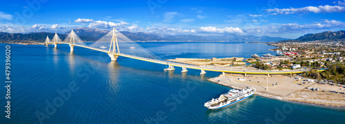 The Rio-Antirrio Bridge, officially the Charilaos Trikoupis Bridge, longest multi-span cable-stayed bridges and longest of the fully suspended type, Greece photo