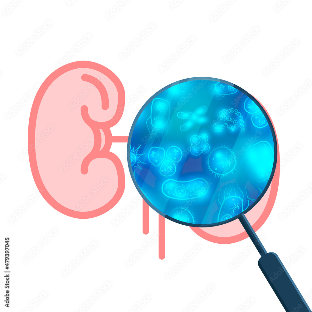 A lot of bacterias and viruses in human heart under magnifying glass on white A lot of bacterias and viruses in human heart under magnifying glass on white