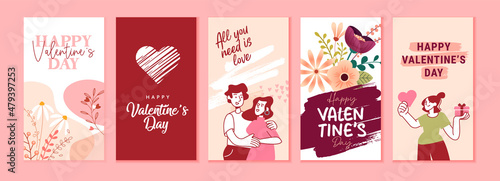 Set of Valentines day cards. Romantic cards and messages for all lovers or those who will become. Vector illustrations for greeting cards, backgrounds, web banners, social media banners, marketing.