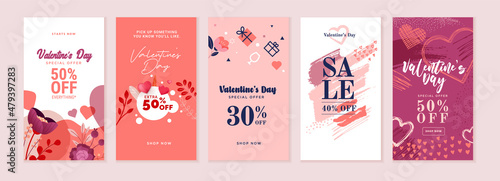 Set of Valentines day social media banners. Vector illustrations for social media banners, website banners, online shopping, sale ads, greeting cards, marketing material.