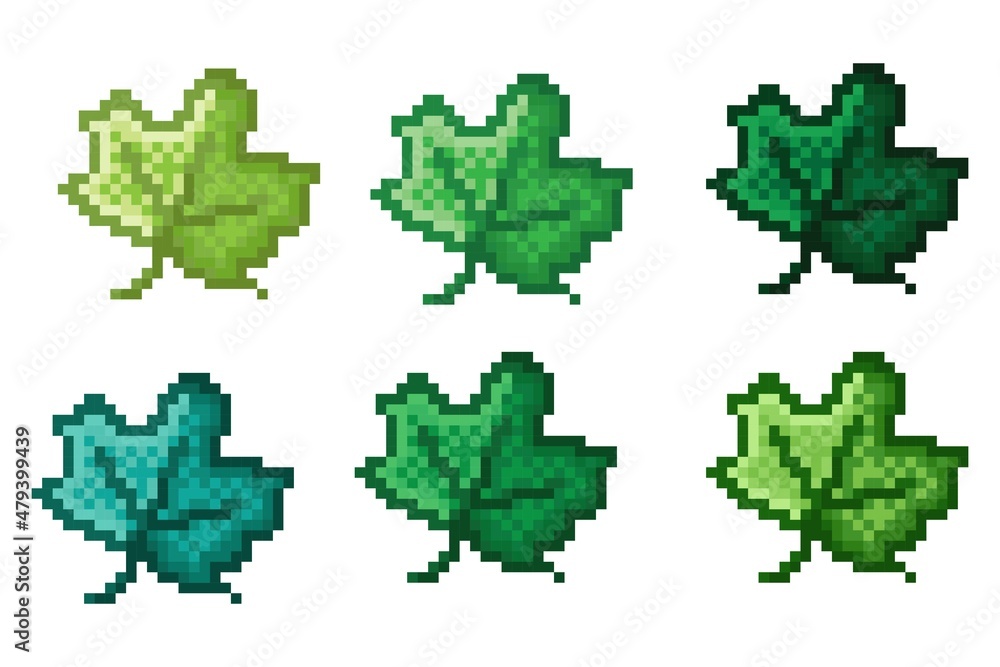 Maple leaf pixel art. Vector illustration.
