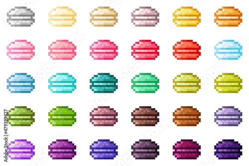 Macaron pixel art set. Vector illustration. Valentine's Day.