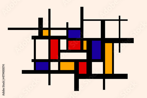 Abstract geometric composition, vintage painting in Piet Mondrian style photo