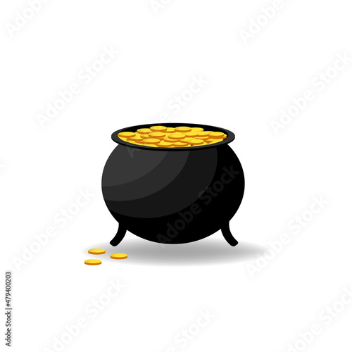 Obraz na płótnie Cauldron with gold coins isolated on white background, vector w salonie