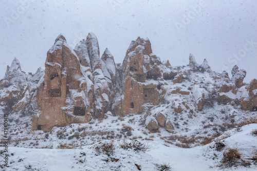 Obraz na płótnie Snowfall in Cappadocia w salonie