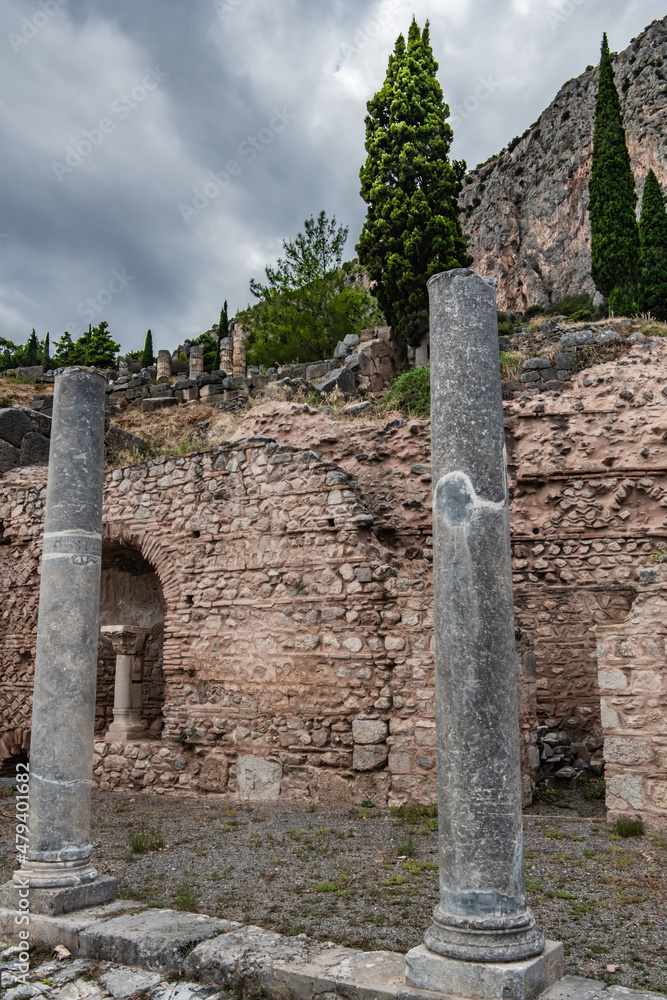 Antique columns in ancient Delphi