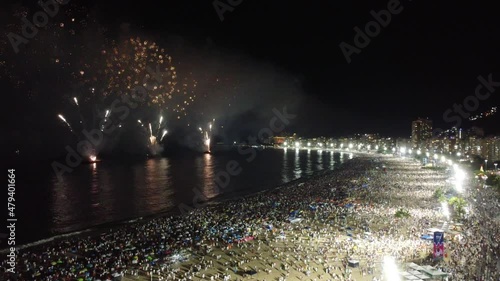 Fireworks during new year's celebration in Copacabana, Rio de Janeiro, Brazil