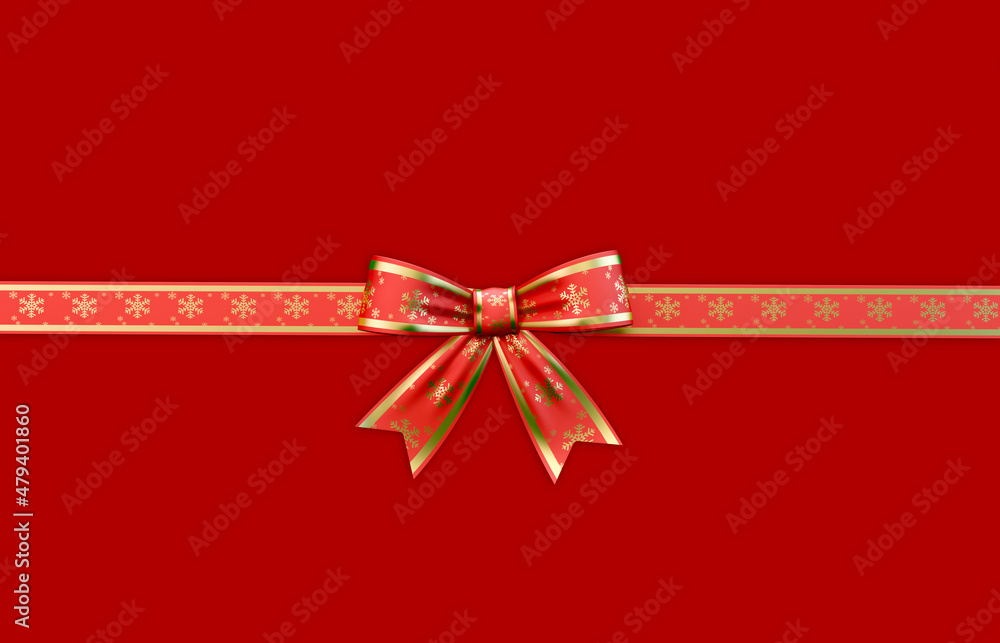 Gold Ribbon with Snowflakes on Red Gift Package Gold Ribbon with Snowflakes on Red Gift Package