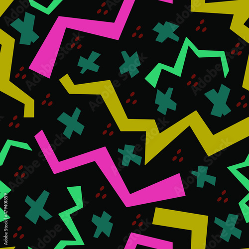 abstract seamless vector pattern chaotic different figures on contrasting background. Simple geometric pattern with Artistic shapes.