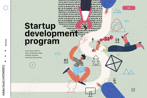 Startup illustration, website landing template. Concept of building new business