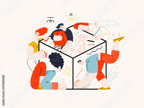 Technology Memphis illustration. Creative landing web page illustration