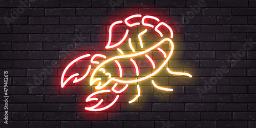 Vector realistic isolated neon sign of Scorpio logo for invitation template on the wall background.