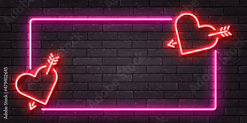 Vector realistic isolated neon sign of Heart frame logo for invitation template on the wall background. Concept of Valentine's Day.