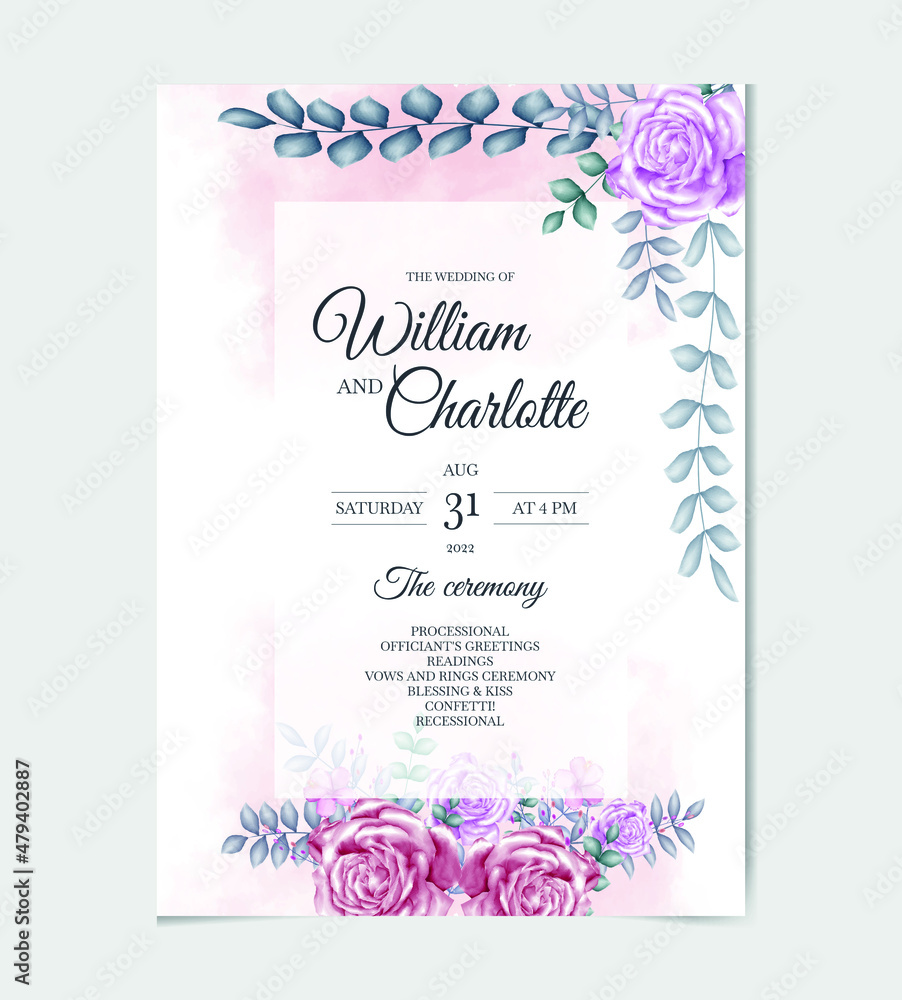 Obraz premium Set of cards with Wedding ornament concept. flower rose, leaves. Floral poster, invite. Vector decorative greeting card or invitation design background