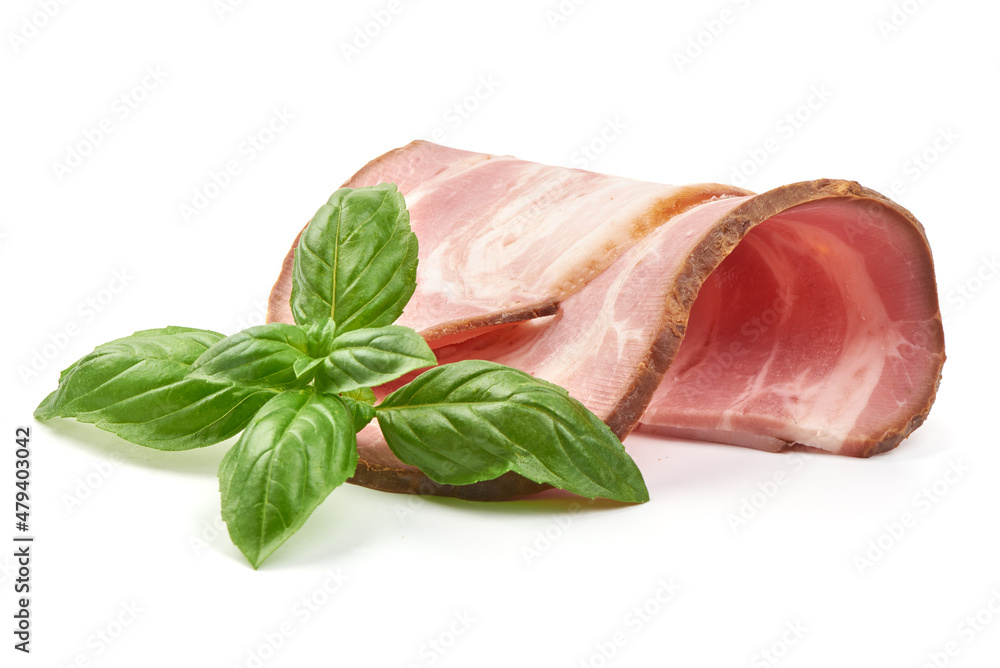 Smoked brisket slices, smoked meat, isolated on white background. Smoked brisket slices, smoked meat, isolated on white background.