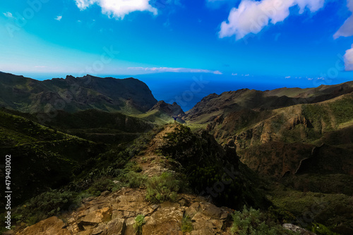 Amazing sunset landscape view to famous Maska canyon on Tenerife island Spain