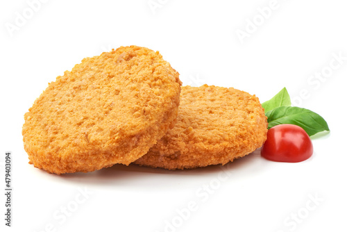 Fried Chicken Cordon bleu in breadcrumbs, isolated on a white background.