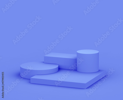 3d royal blue and purple platform minimal studio background. Abstract 3d geometric shape object illustration render. Display for cosmetics and beauty fashion product.