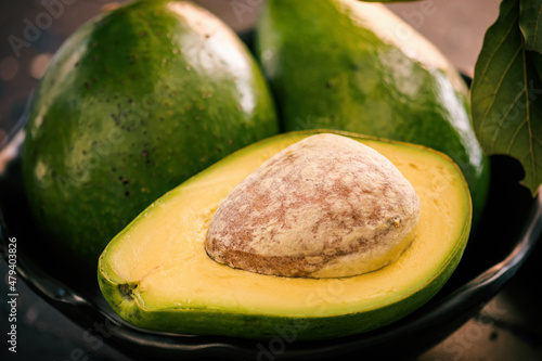 Avocado Tropical Tree Fruit, Split in half