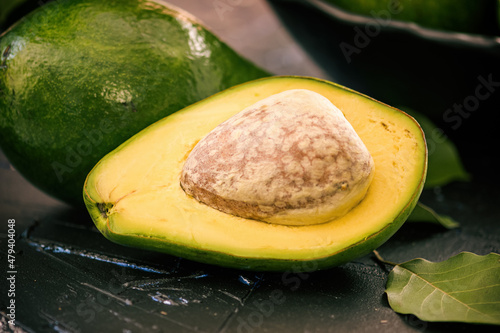 Avocado Tropical Tree Fruit, detail plane of split fruit